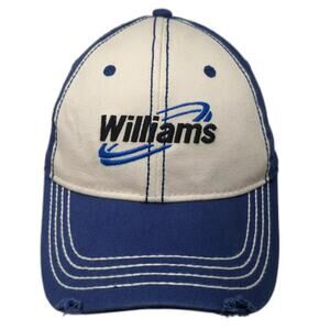 K-Products Williams Logo Embroidered Baseball Cap Blue White OS Hat Distressed